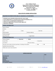 Document preview: Real Estate Course Application - Rhode Island