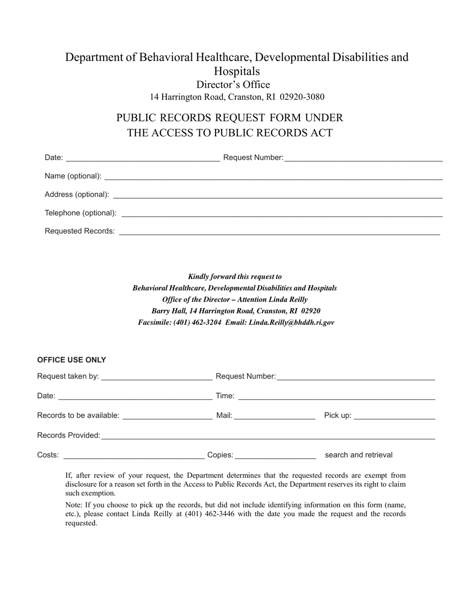 Rhode Island Public Records Request Form Under The Access To Public