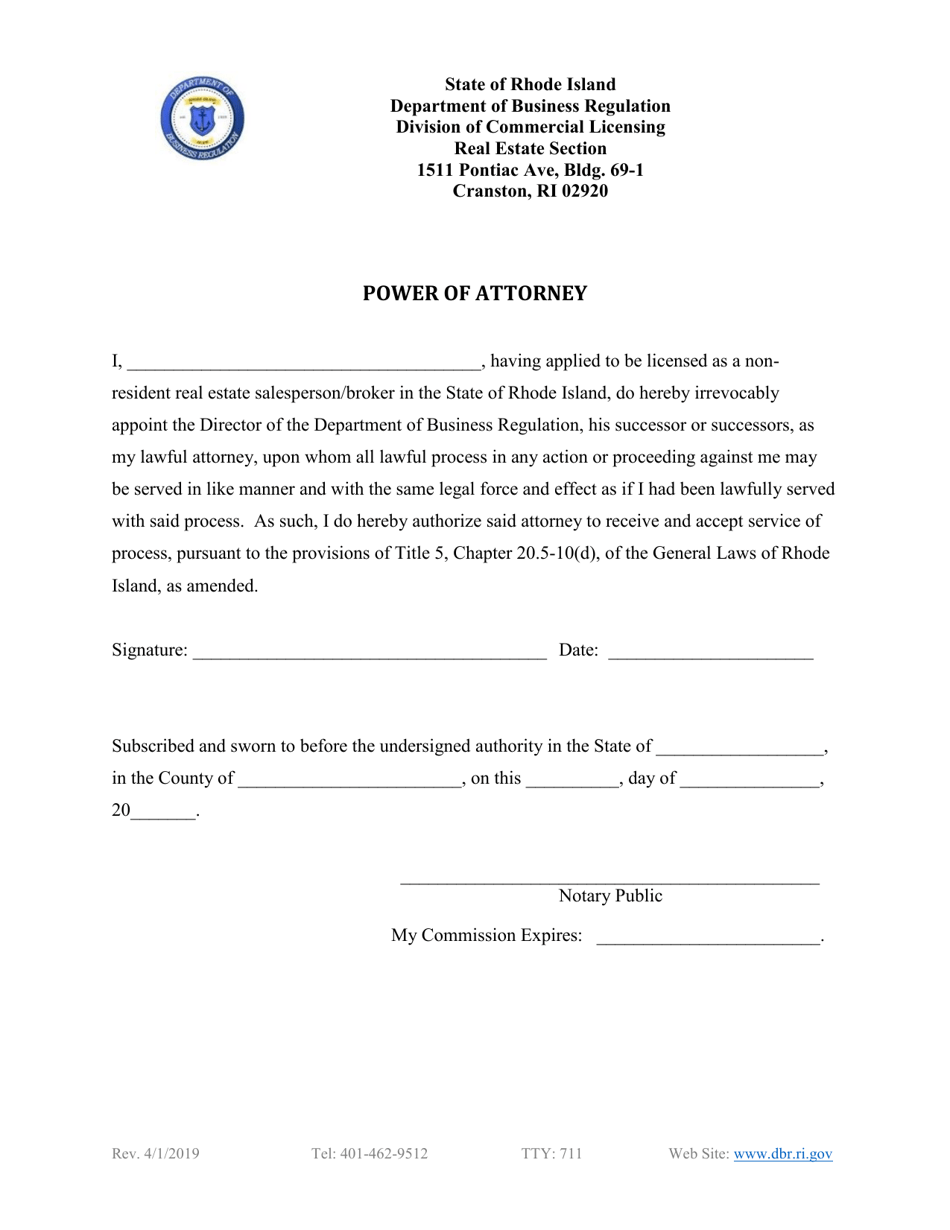 Rhode Island Nonresident Power of Attorney Form Broker/Salesperson