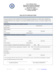 Document preview: Real Estate Complaint Form - Rhode Island