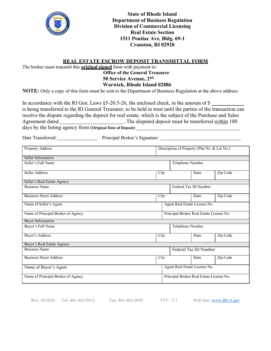 Rhode Island Real Estate Escrow Deposit Transmittal Form Fill Out