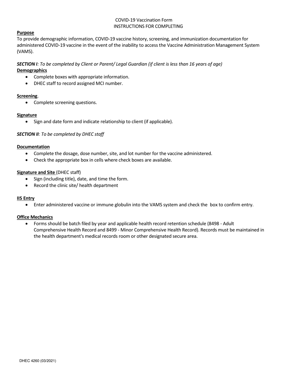DHEC Form 4260 Covid-19 Vaccination Administration Form - South Carolina, Page 9