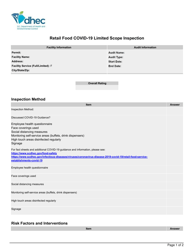 Document preview: Retail Food Covid-19 Limited Scope Inspection - South Carolina