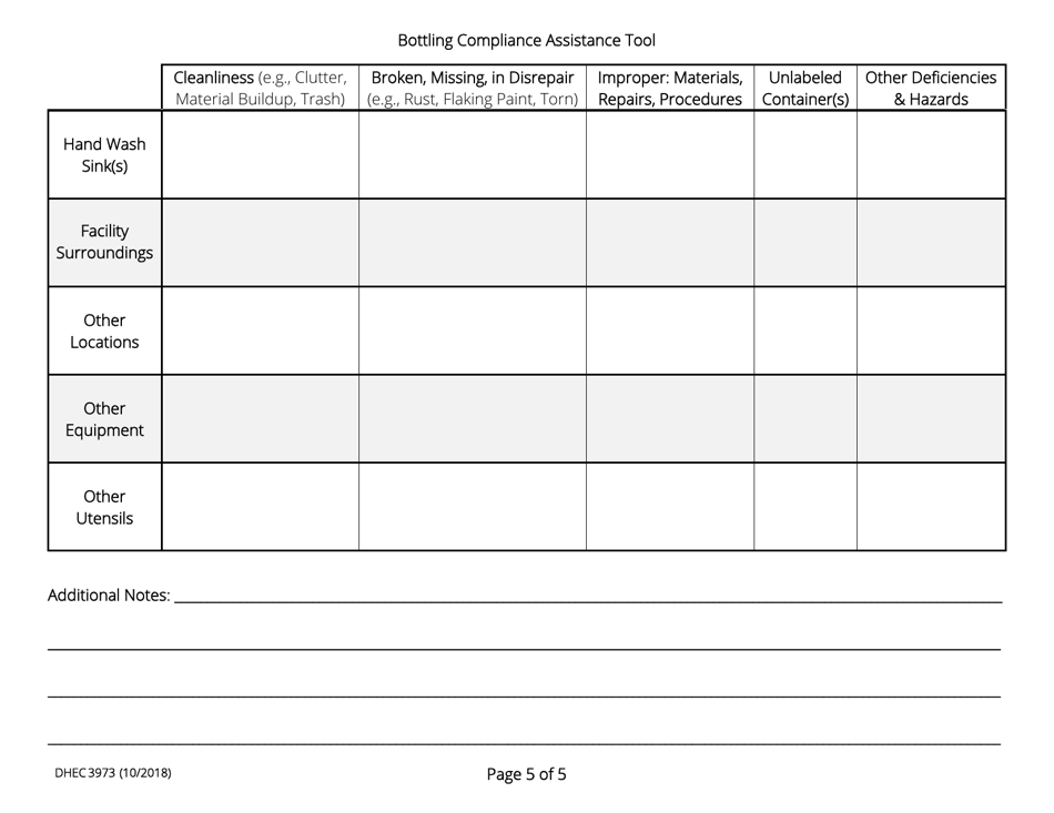 DHEC Form 3973 Compliance Assistance Tool - Soft Drink  Water Bottling - South Carolina, Page 5
