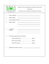 Document preview: DHEC Form 3452 Terminal Facility Registration Certificate Application - Short Form - South Carolina