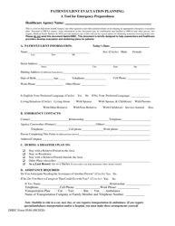DHEC Form 0548 Patient/Client Evacuation Planning: a Tool for Emergency Preparedness - South Carolina