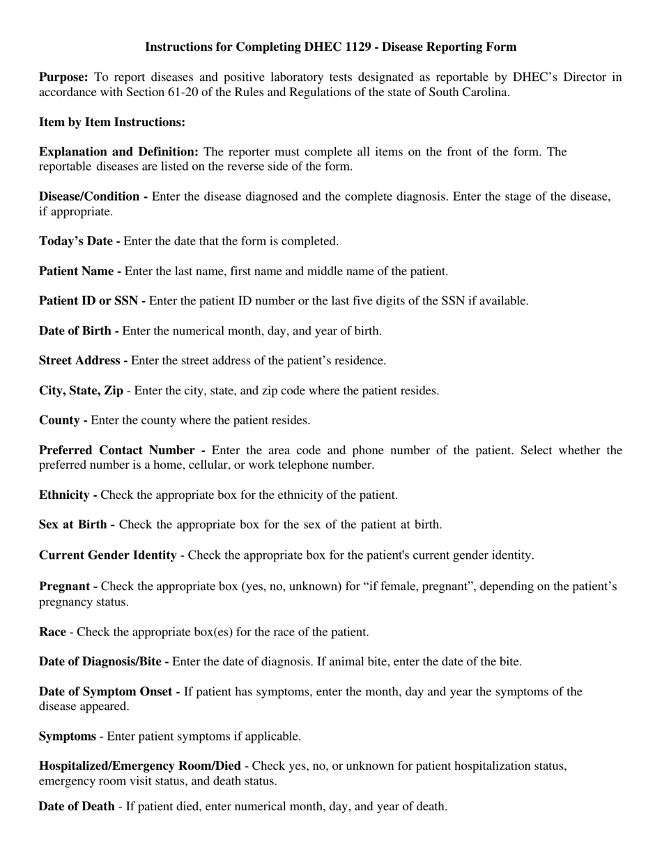 DHEC Form 1129 Control Disease Reporting Form - South Carolina, Page 3