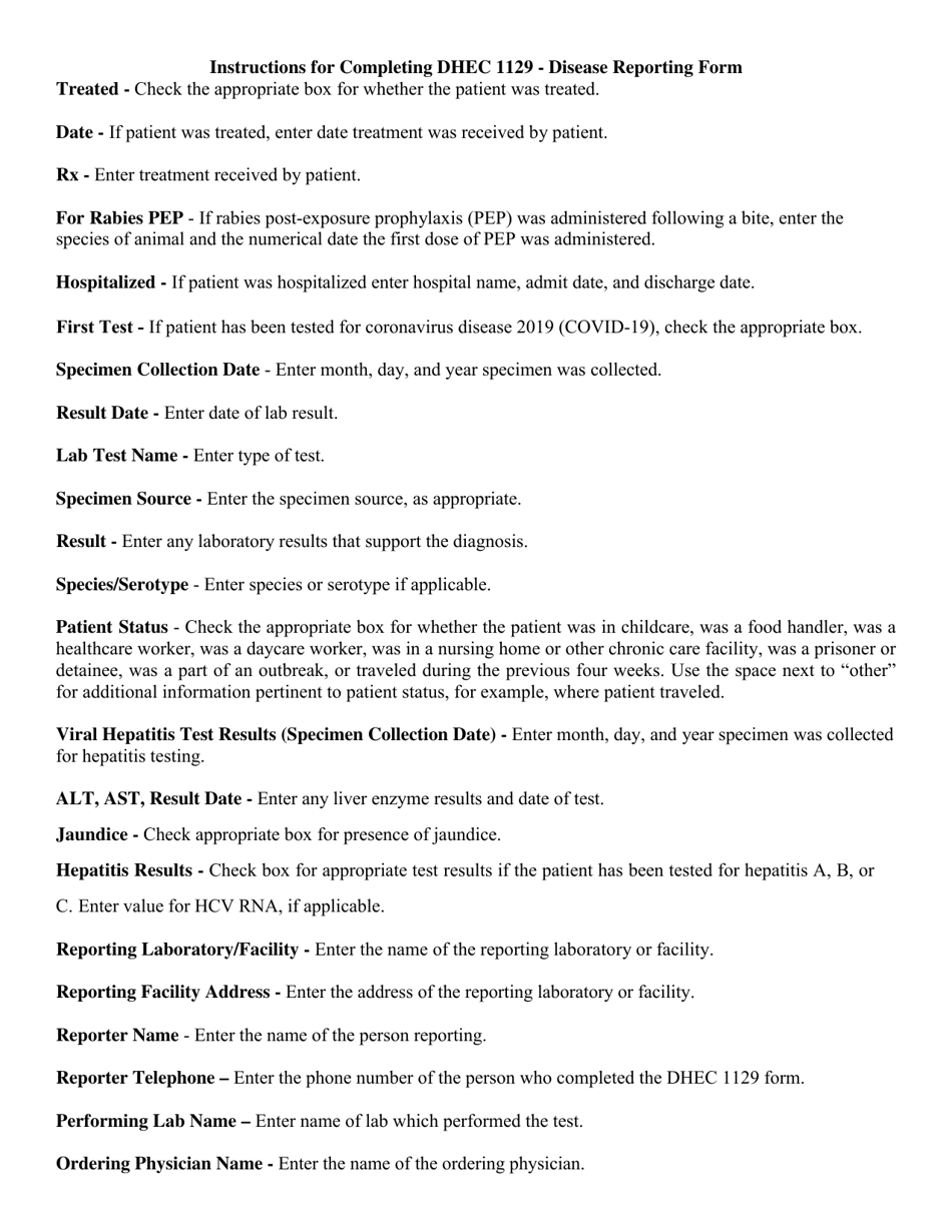 DHEC Form 1129 Control Disease Reporting Form - South Carolina, Page 4
