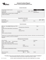 DHEC Form 1799 Animal Incident Report - South Carolina