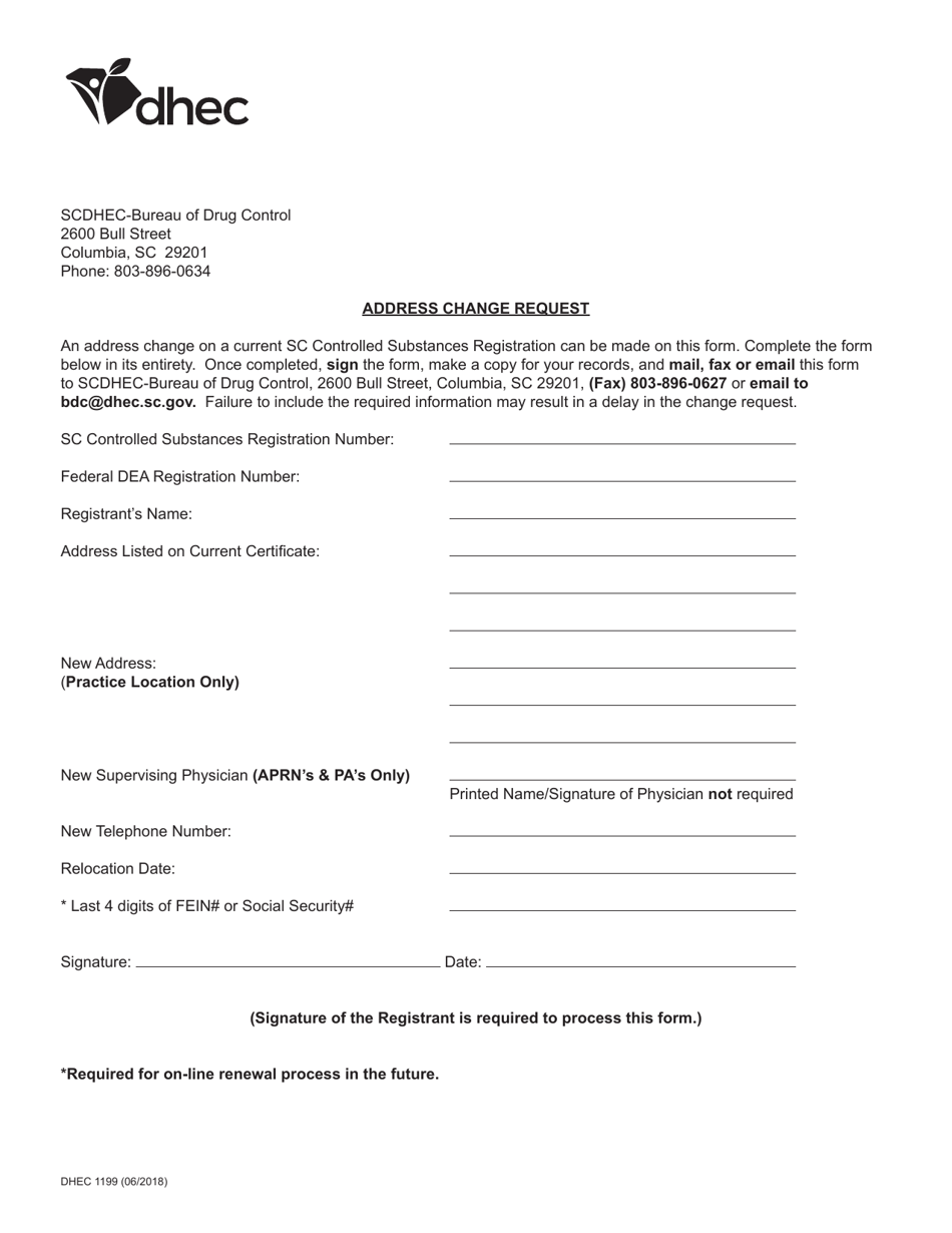 DHEC Form 1199 - Fill Out, Sign Online and Download Fillable PDF, South ...