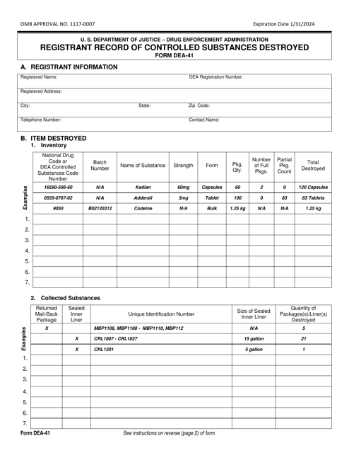 DEA Form 41  Printable Pdf