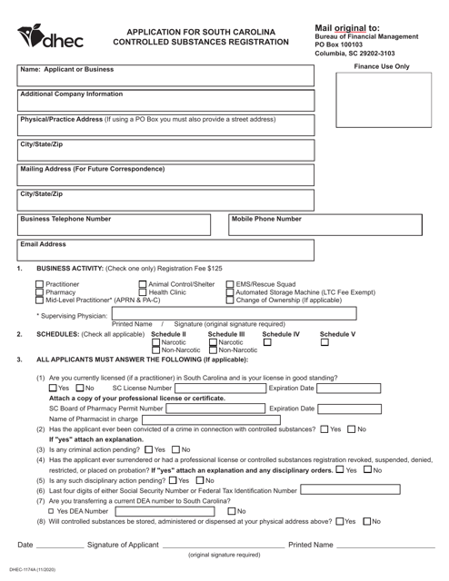 DHEC Form 1174A  Printable Pdf
