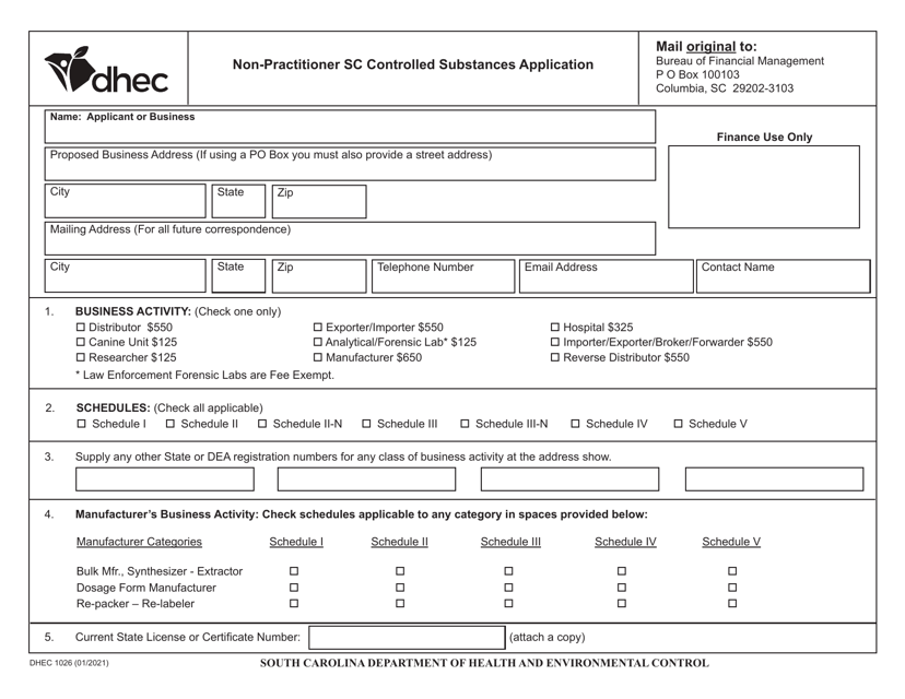 DHEC Form 1026  Printable Pdf