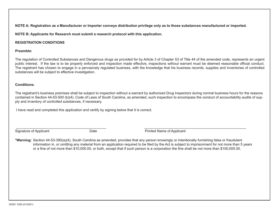 DHEC Form 1026 Non-practitioner Sc Controlled Substances Application - South Carolina, Page 3