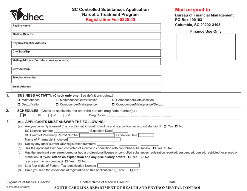 DHEC Form 1198  Printable Pdf