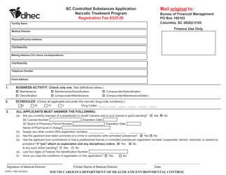 DHEC Form 1198 Sc Controlled Substances Application - Narcotic Treatment Program - South Carolina