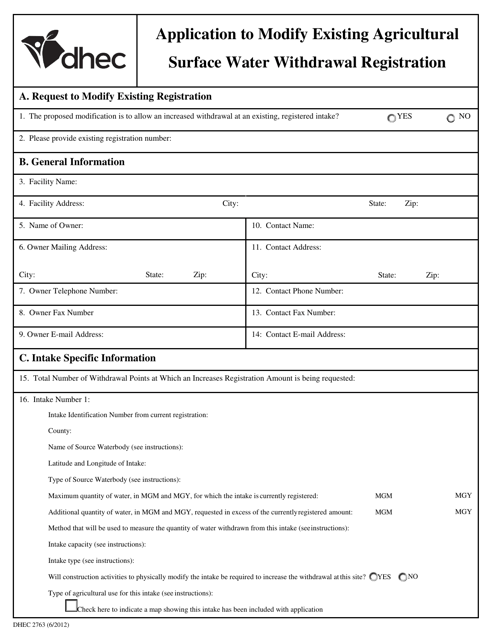 DHEC Form 2763  Printable Pdf