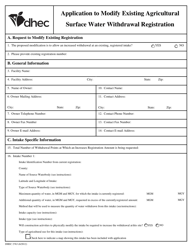 DHEC Form 2763 Application to Modify Existing Agricultural Surface Water Withdrawal Registration - South Carolina