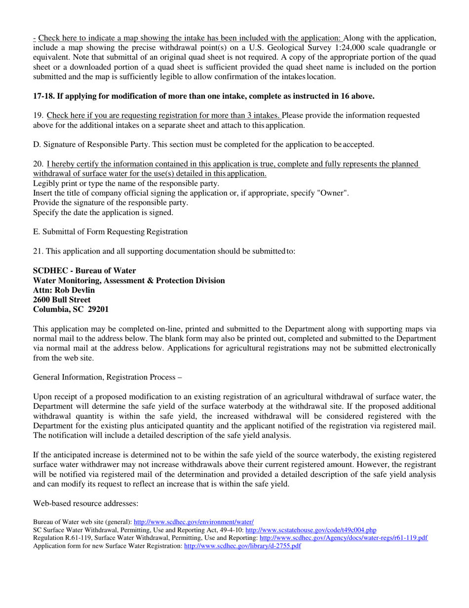 DHEC Form 2763 Application to Modify Existing Agricultural Surface Water Withdrawal Registration - South Carolina, Page 5