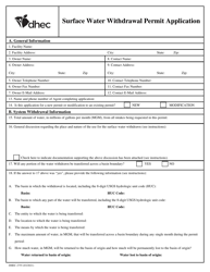 DHEC Form 2755 &quot;Surface Water Withdrawal Permit Application&quot; - South Carolina