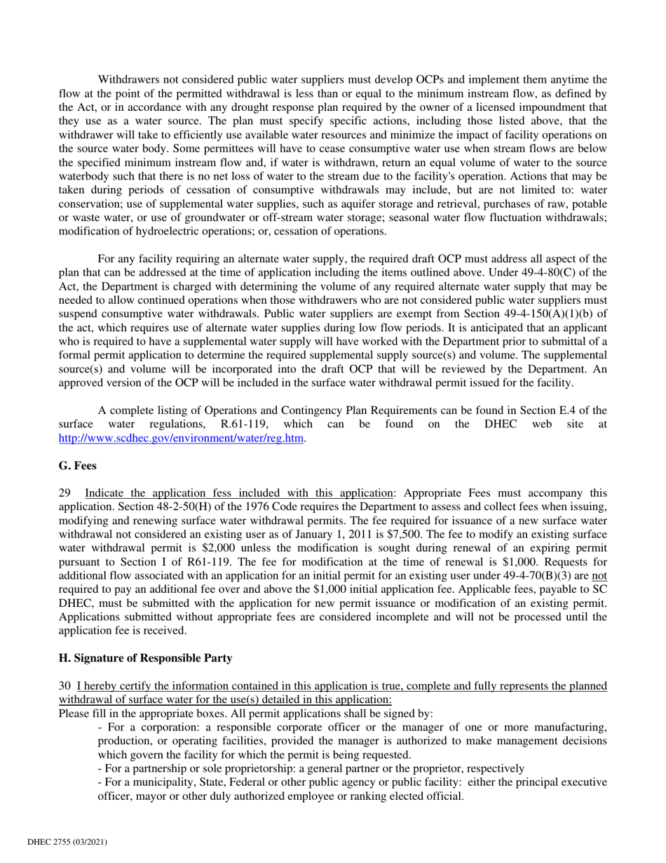 DHEC Form 2755 Surface Water Withdrawal Permit Application - South Carolina, Page 10