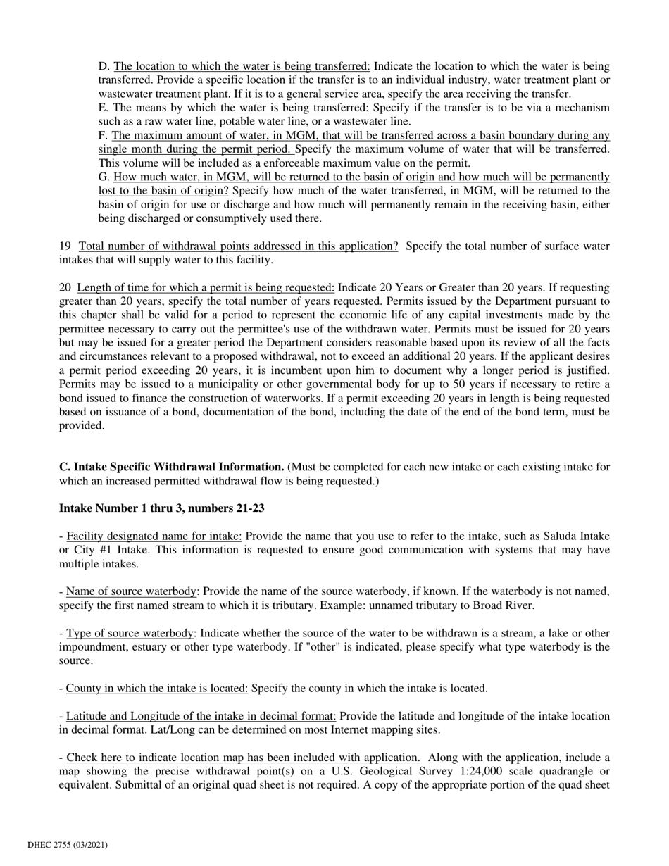 DHEC Form 2755 Surface Water Withdrawal Permit Application - South Carolina, Page 7