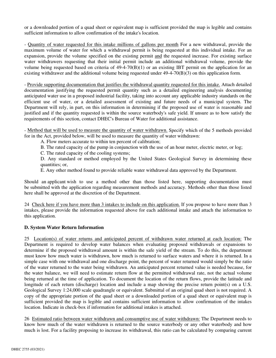 DHEC Form 2755 Surface Water Withdrawal Permit Application - South Carolina, Page 8