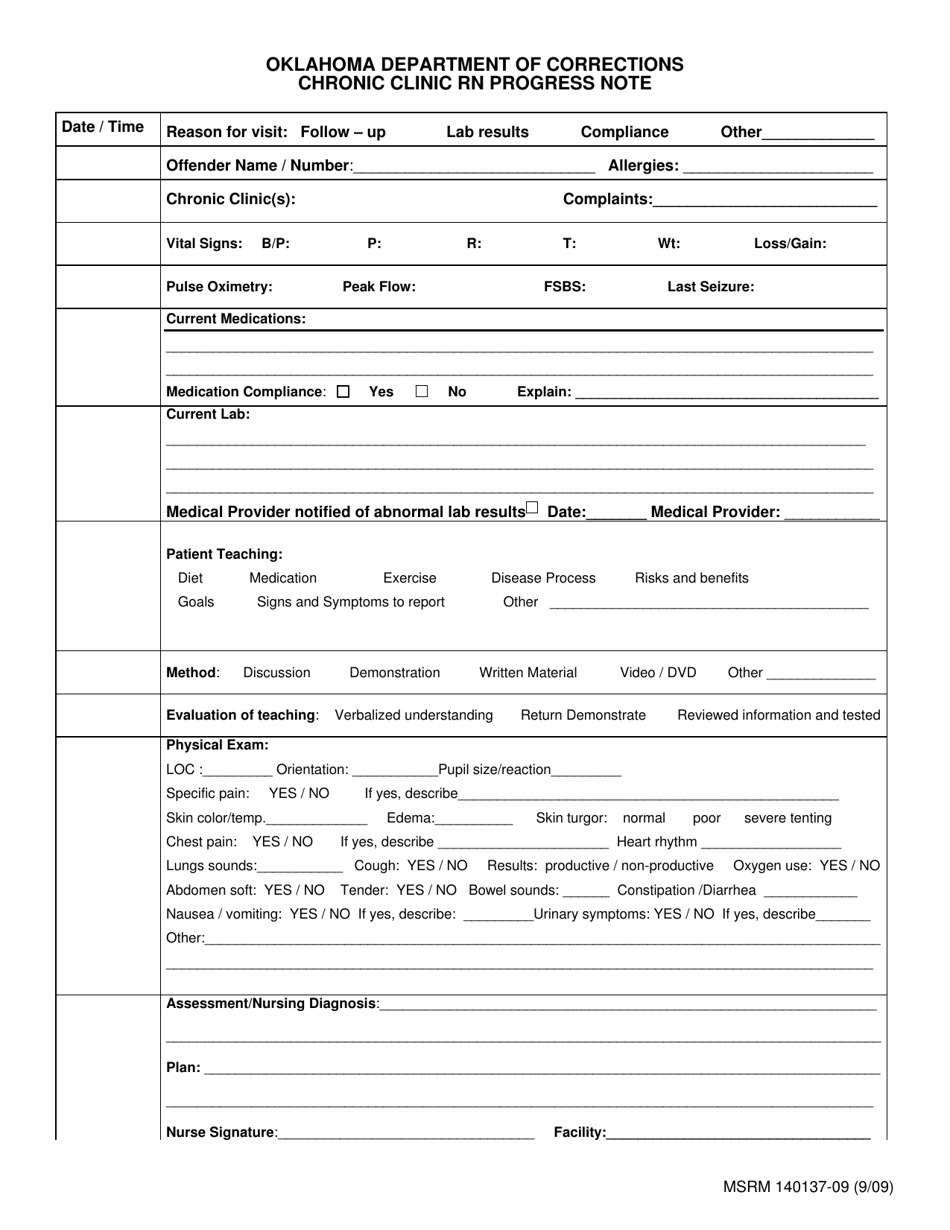 Form MSRM140137.09 Download Printable PDF or Fill Online Chronic Clinic ...