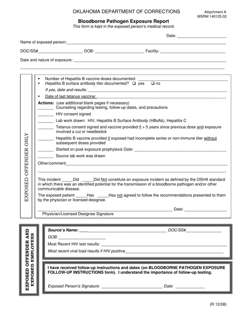 Form MSRM140125.02 Attachment A Bloodborne Pathogen Exposure Report - Oklahoma