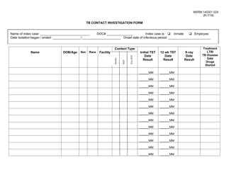 Document preview: Form MSRM140301.02A Tb Contact Investigation Form - Oklahoma