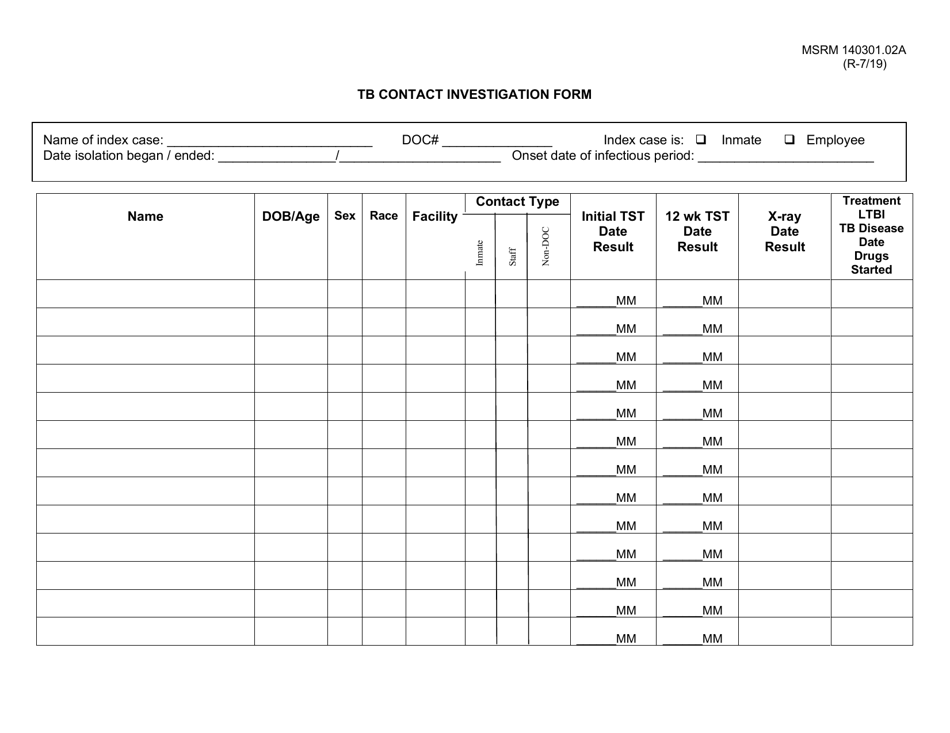 Form MSRM140301.02A Tb Contact Investigation Form - Oklahoma, Page 1
