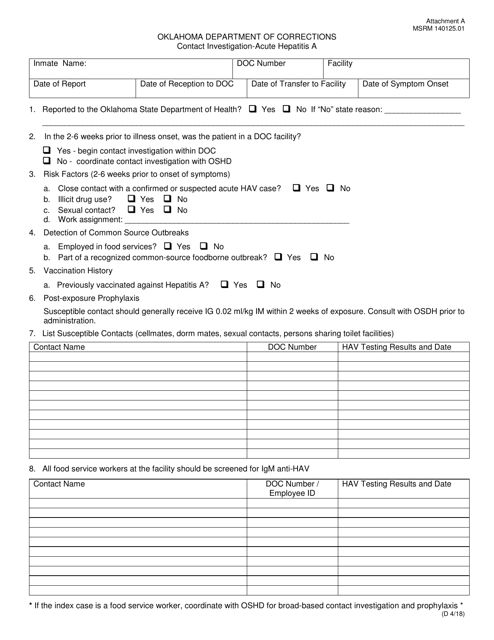 Form MSRM140125.01 Attachment A Contact Investigation - Acute Hepatitis a - Oklahoma