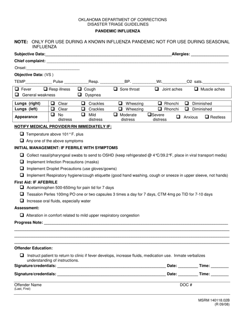 Form MSRM140118.02B Disaster Triage Guidelines - Pandemic Influenza - Oklahoma