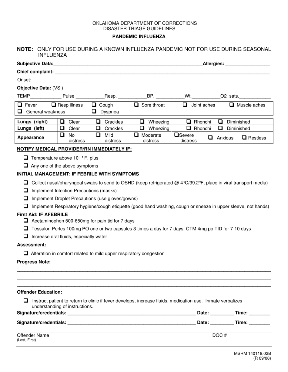 Form MSRM140118.02B Disaster Triage Guidelines - Pandemic Influenza - Oklahoma, Page 1