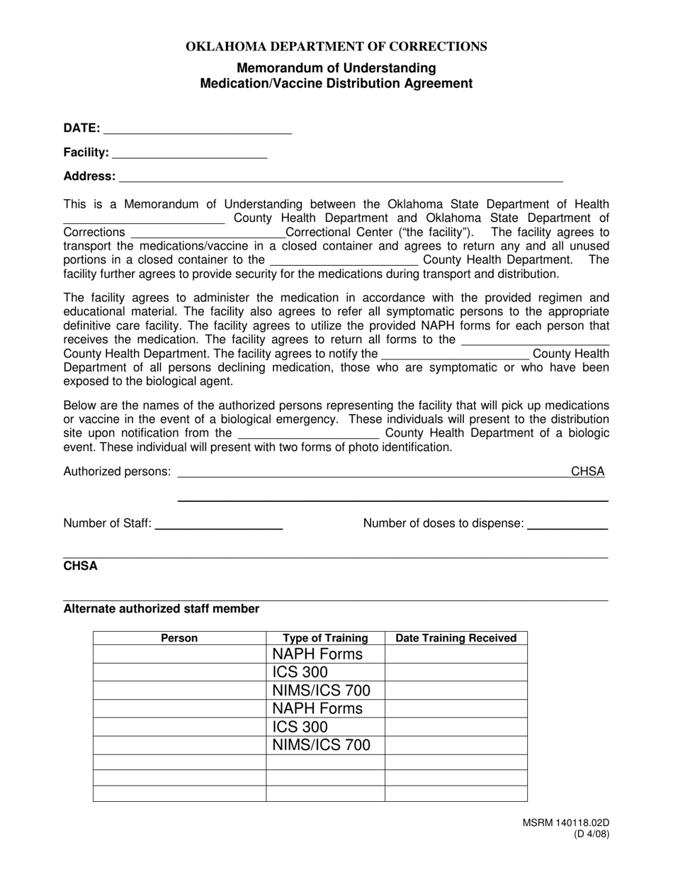 Form MSRM140118.02D Memorandum of Understanding - Oklahoma, Page 1