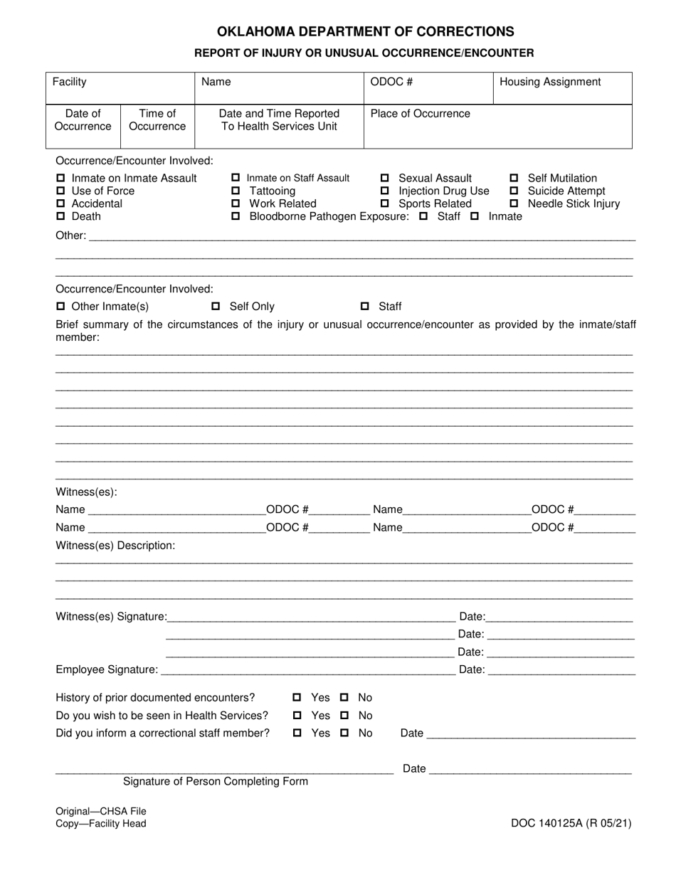 Form OP-140125A Download Printable PDF or Fill Online Report of Injury ...