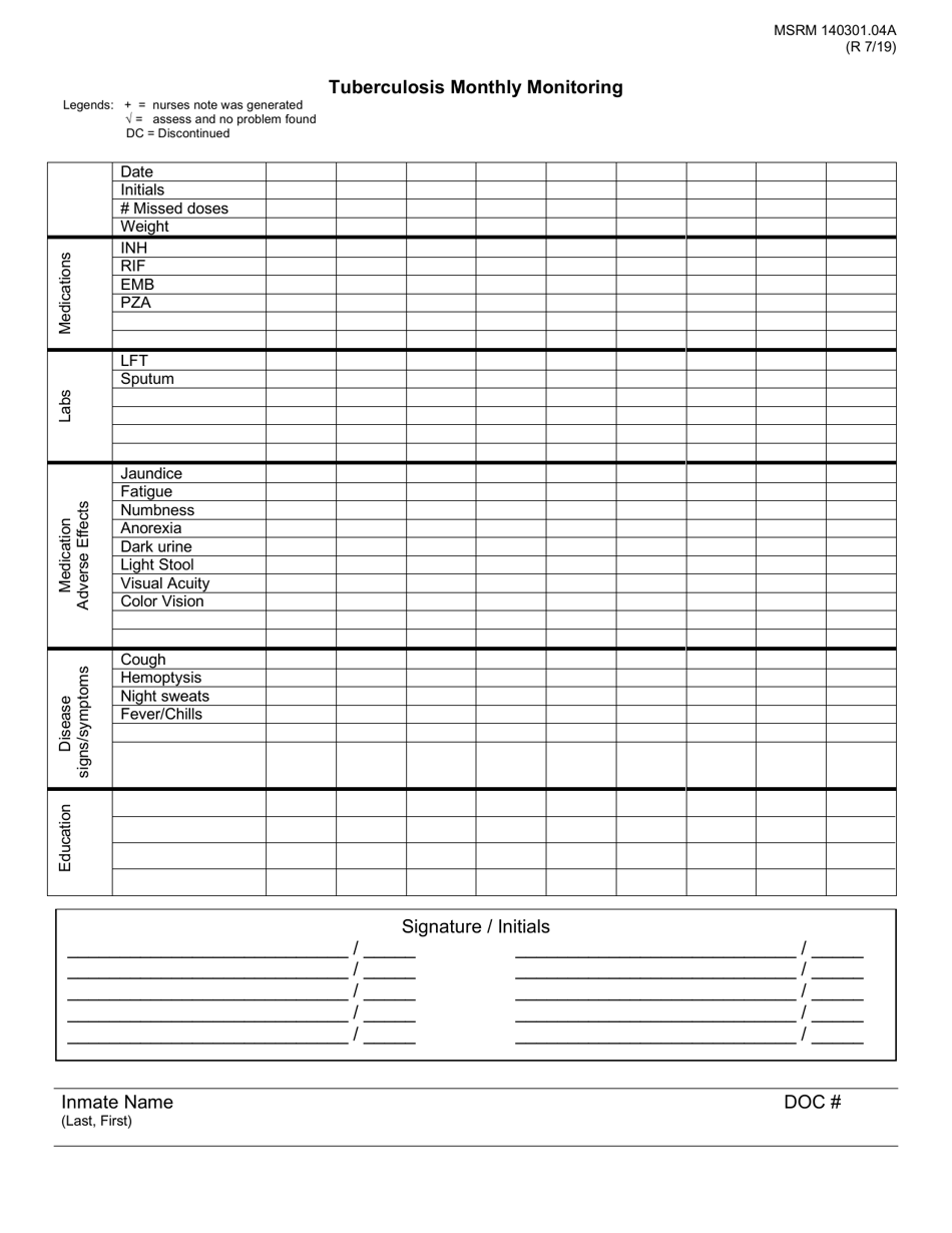 Form MSRM140301 04A Fill Out Sign Online And Download Printable PDF   Form Msrm140301 04a Tuberculosis Monthly Monitoring Oklahoma Print Big 