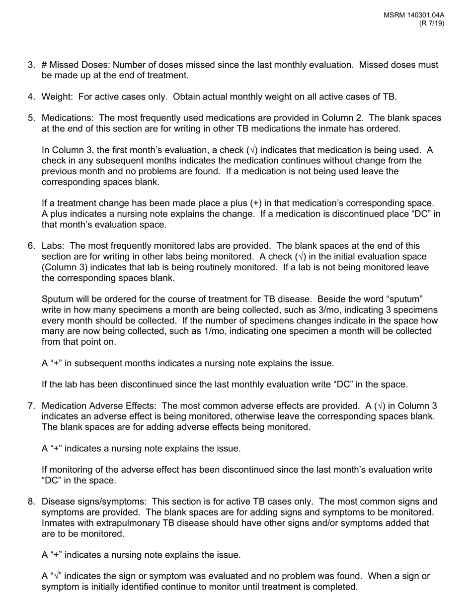 Form MSRM140301.04A Tuberculosis Monthly Monitoring - Oklahoma, Page 3