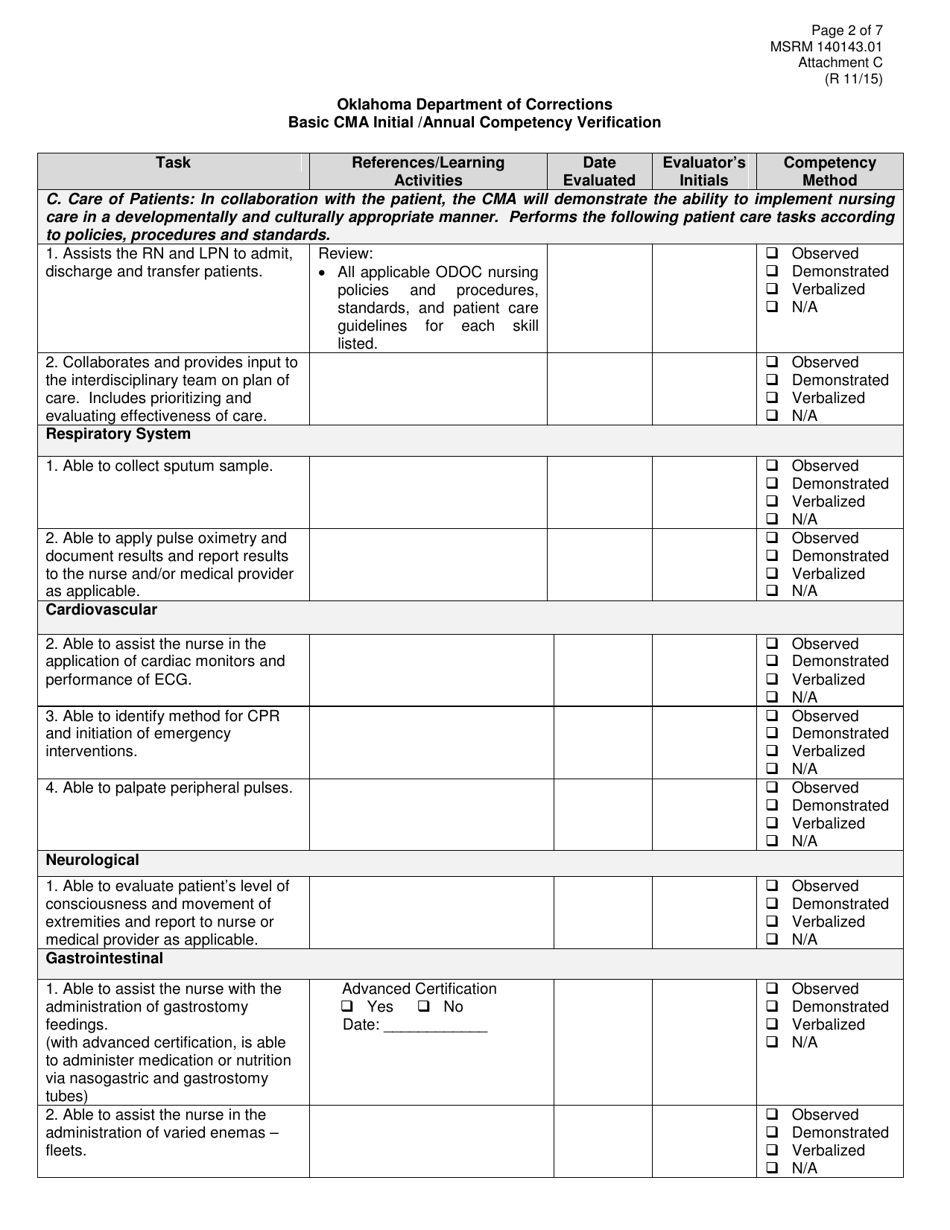 Form MSRM140143.01 Attachment C Basic Cma Initial / Annual Competency Verification - Oklahoma, Page 2