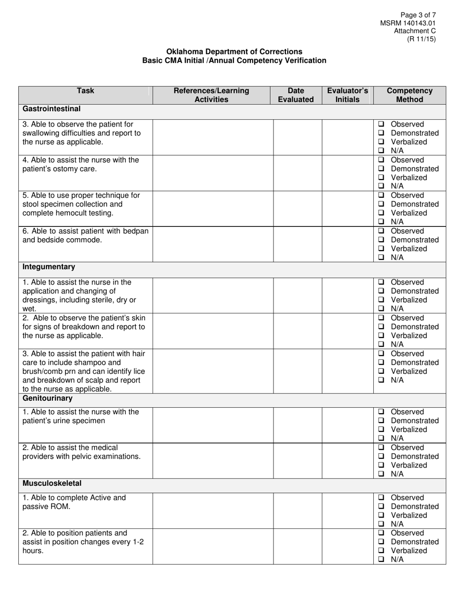 Form MSRM140143.01 Attachment C Basic Cma Initial / Annual Competency Verification - Oklahoma, Page 3