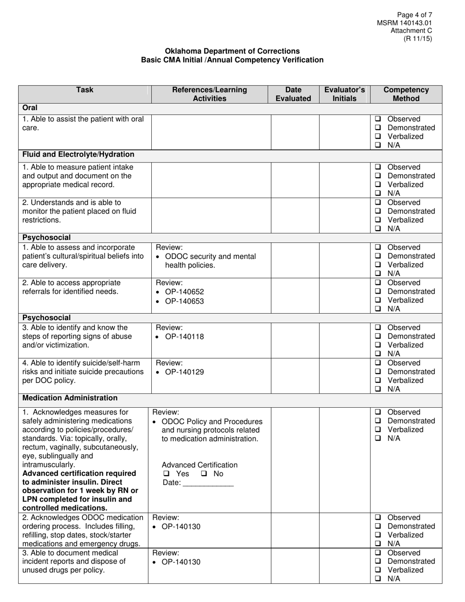 Form MSRM140143.01 Attachment C Basic Cma Initial / Annual Competency Verification - Oklahoma, Page 4