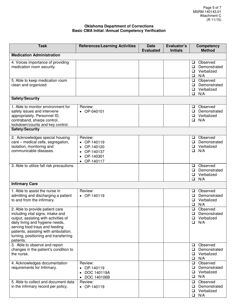 Form MSRM140143.01 Attachment C Basic Cma Initial / Annual Competency Verification - Oklahoma, Page 5