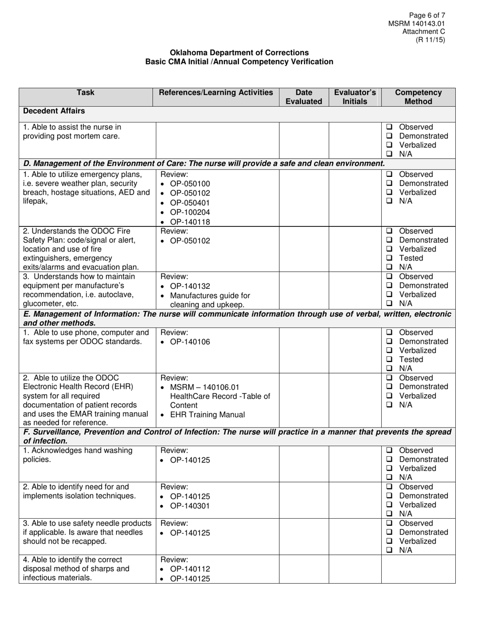 Form MSRM140143.01 Attachment C Basic Cma Initial / Annual Competency Verification - Oklahoma, Page 6
