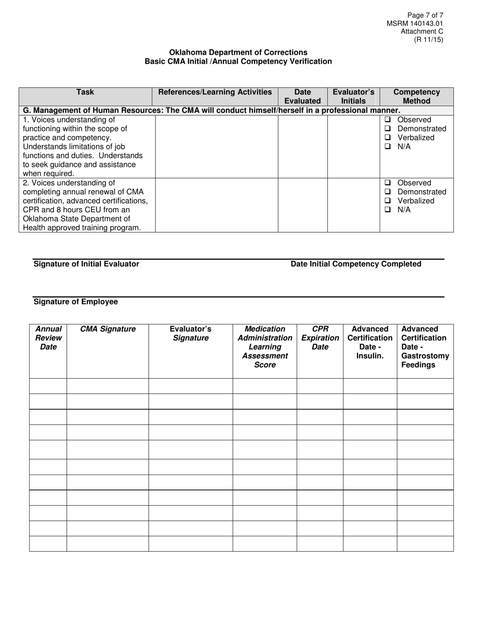 Form MSRM140143.01 Attachment C Basic Cma Initial / Annual Competency Verification - Oklahoma, Page 7