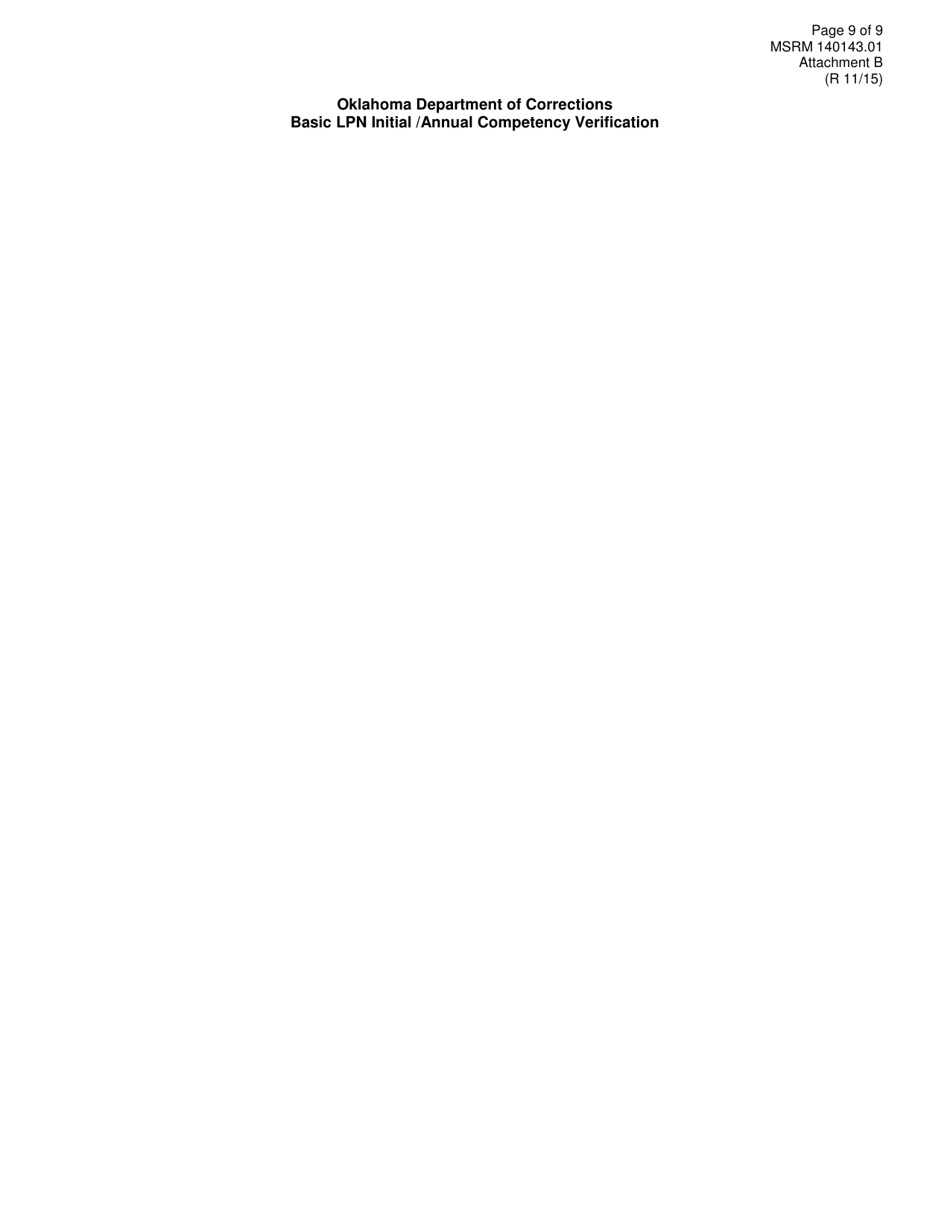 Form MSRM140143.01 Attachment B Basic Lpn Initial / Annual Competency Verification - Oklahoma, Page 9