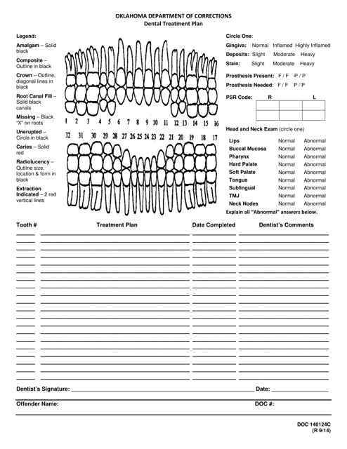 Form OP-140124C Dental Treatment Plan - Oklahoma