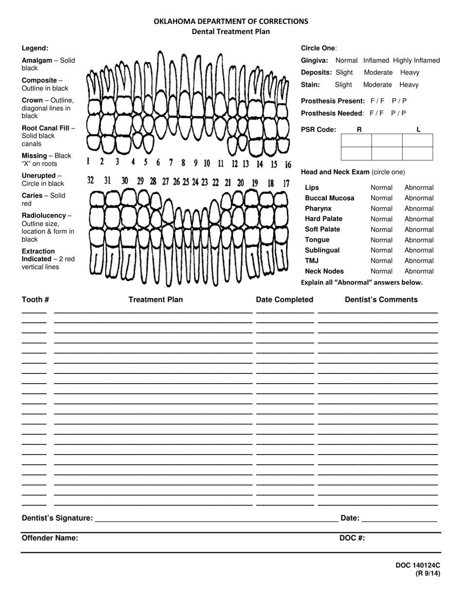 Form OP-140124C Dental Treatment Plan - Oklahoma, Page 1