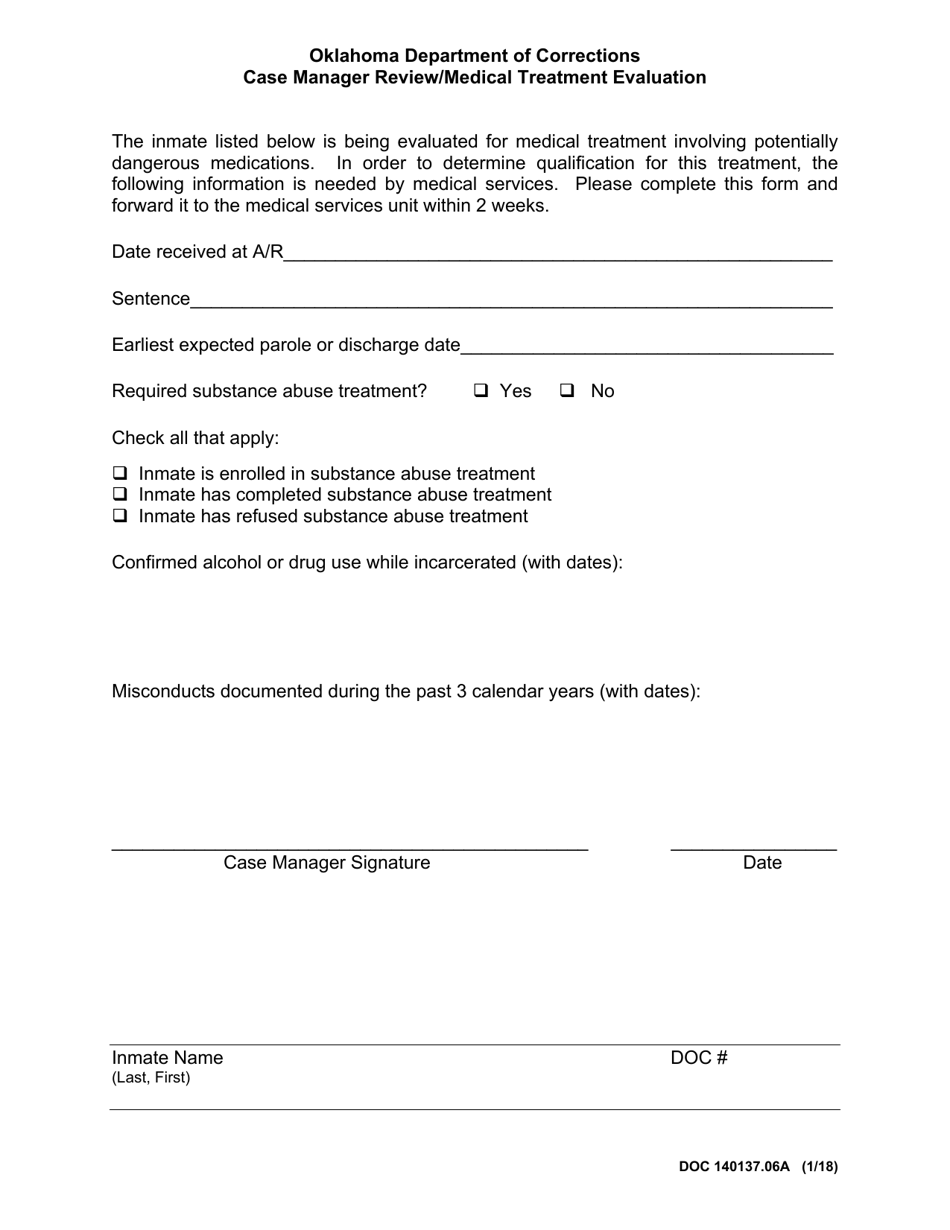 Form OP-140137.06A Case Manager Review / Medical Treatment Evaluation - Oklahoma, Page 1