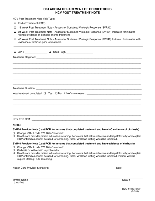Form OP-140137.06 F Hcv Post Treatment Note - Oklahoma