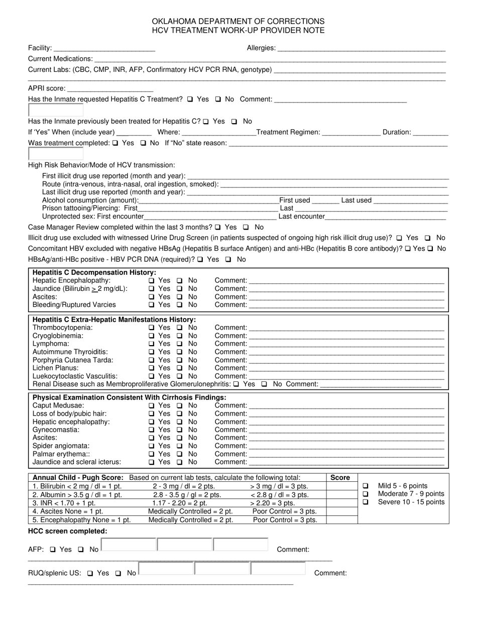 Form OP-140137.06 G Hcv Treatment Work-Up Provider Note - Oklahoma, Page 1